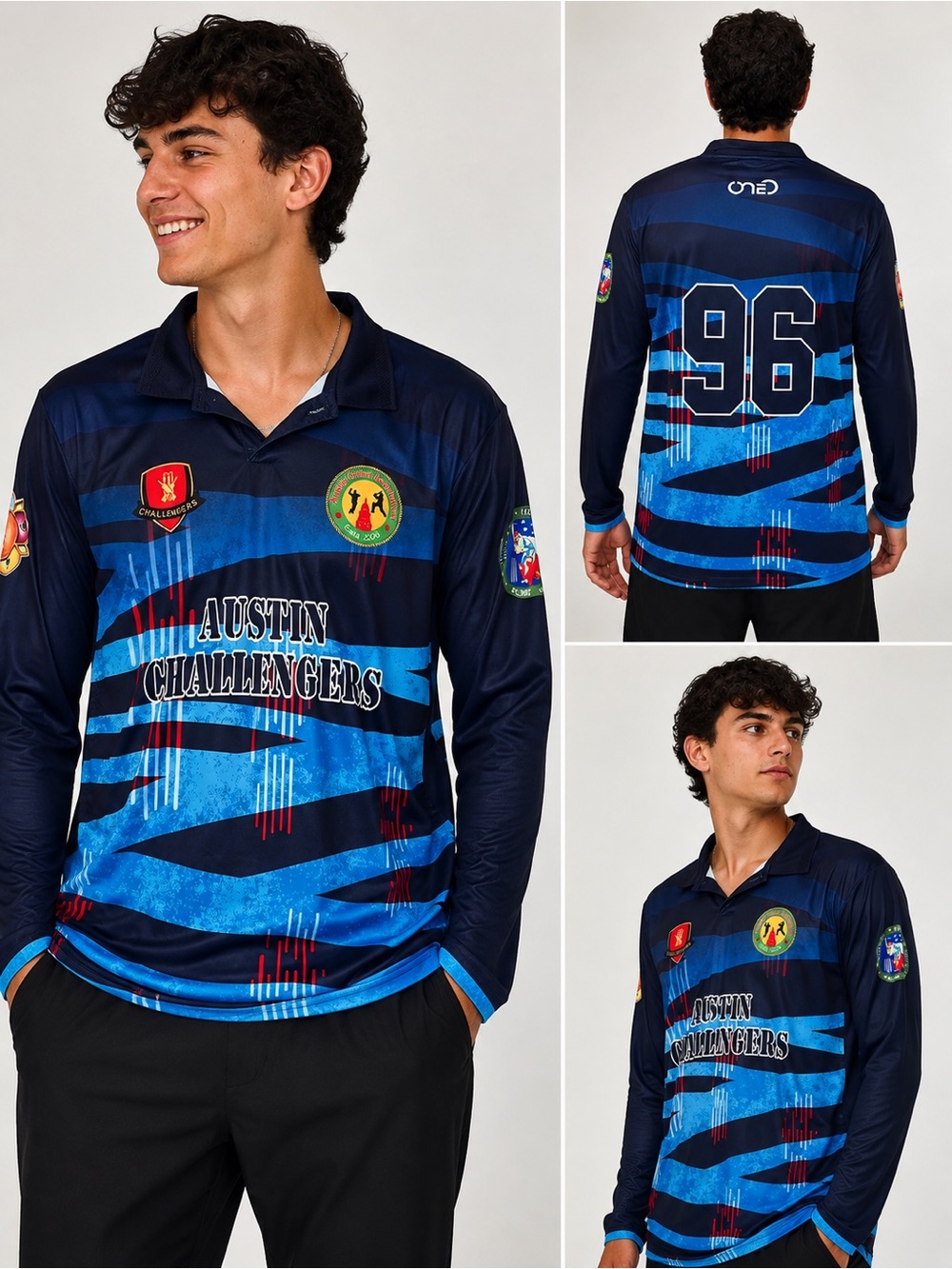 Austin Challengers Cricket Jersey Men’s L Long Sleeve #96 OneO Sports